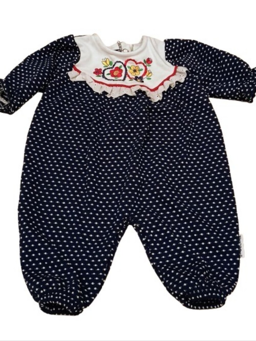 Vintage Health-Tex 1980s/90s Infant Jumpsuit | Navy Polka Dot | 0–5 Months